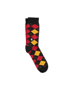 SockSoho Men Checked Cotton Calf-Length Socks