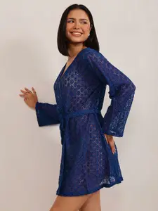 Clovia Long Sleeves Lace Sheer Robe