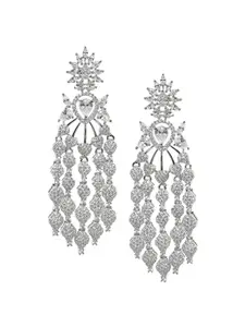 Rubans Silver-Plated Premium Cubic Zicronia Stone Studded Chandelier Earrings