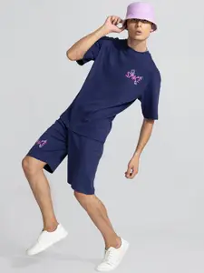 Snitch Men Typography Printed Oversized T-Shirt & Shorts Co-Ords