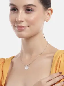 Carlton London 925 Sterling Silver Rhodium Plating Mom Inscribed Heart Pendant & Chain