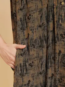 Sweet Dreams Khaki And Black Abstract Printed Pure Cotton Maxi Nightdress