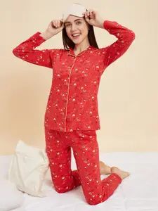 Sweet Dreams Red & Yellow  Conversational Printed Pure Cotton Night suit