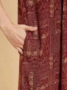 Sweet Dreams Maroon Ethnic Motifs Printed Pure Cotton Maxi Nightdress