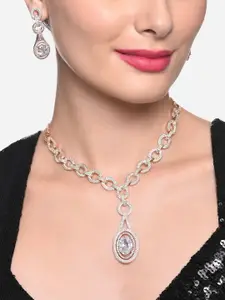 Zaveri Pearls Rose Gold-Plated CZ Studded Necklace & Earrings