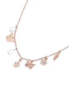 Zaveri Pearls Gold-Plated Stone Studded Floral & Butterfly Charm Necklace