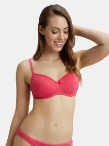 Jockey Wirefree Padded Plus Size Cotton Medium Coverage Tshirt Bra with Lace Styling -1723