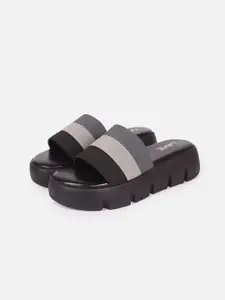 Lavie Black Colourblocked Flatform Sandals