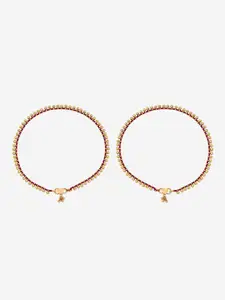 Kushal's Fashion Jewellery Gold-Plated Beaded Antique Anklets