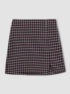 DeFacto Checked High-Rise Straight Mini Slits Skirt