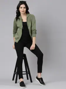 TWIN BIRDS Long Sleeves Hooded Pure Cotton Front-Open Sweatshirt