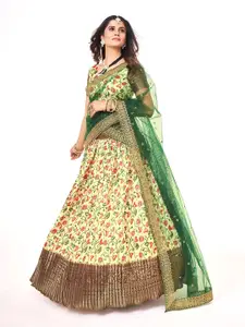 SHOPGARB Floral Printed Semi-Stitched Lehenga & Unstitched Blouse With Dupatta