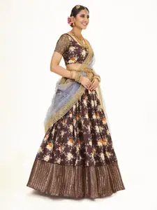 SHOPGARB Printed Semi-Stitched Lehenga & Unstitched Blouse With Dupatta