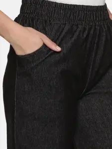 NOT YET by us Women Relaxed-Fit Knitted Denim Stretchable Lounge Pants