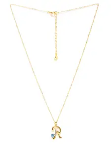 Yellow Chimes Crystals from Swarovski Collection  22K Gold Plated R-Shaped Pendant with Chain
