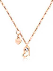Yellow Chimes Women Rose Gold-Plated Heart Pendant With Chain