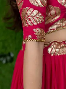 FABPIXEL Embroidered Sequinned Semi-Stitched Lehenga & Unstitched Blouse With Dupatta