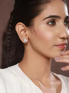 Priyaasi Set Of 2 Silver-Plated American Diamond Contemporary Studs Earrings