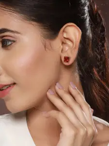 Priyaasi Set Of 2 Silver-Plated American Diamond Contemporary Studs Earrings