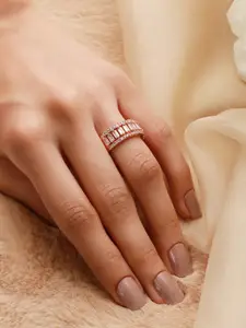 Priyaasi Rose Gold-Plated American Diamond-studded Adjustable Band Ring