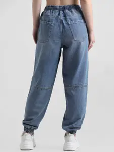 ONLY Women Jogger High-Rise Mildly Distressed Light Fade Jeans