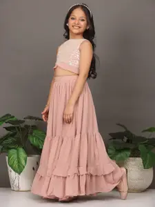 Ethnovog Girls Embroidered Sequinned Ready to Wear Lehenga & Blouse