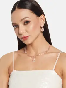 ATIBELLE Rose Gold-Plated Cubic Zirconia-Studded Necklace and Earrings Jewellery Set