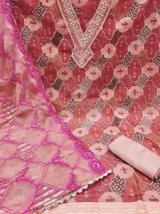 MANVAA Ethnic Motifs Printed Organza Unstitched Dress Material