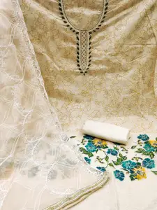 MANVAA Floral Printed Beads & Stones Unstitched Dress Material