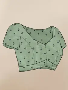 Anouk Green Floral Printed Satin Saree