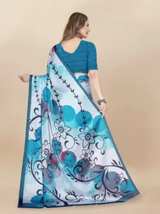 Anouk Blue Floral Printed Satin Saree