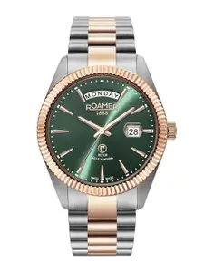 ROAMER Men Green Dial & Multicoloured Stainless Steel Bracelet Style Straps Analogue Motion Powered Watch