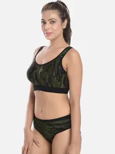 FIMS Camouflage Printed Sports Bra With Brief Lingerie Set MTR_Anjali_Set_Green_B