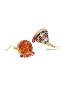 OOMPH Gold Plated Dome Shaped Beaded Meenakari Jhumkas