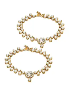 OOMPH Set Of 2 Kundan Studded Anklets