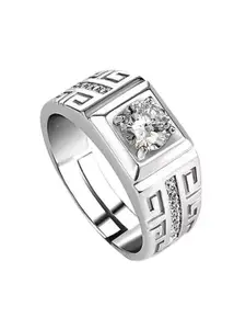MEENAZ Men Set Of 2 Silver-Plated AD Studded Adjustable Finger Rings