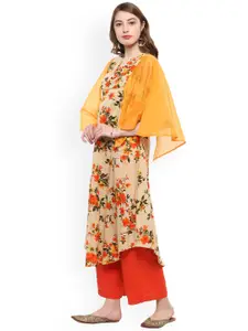 La Firangi Women Orange & Beige Floral Print A-Line Kurta