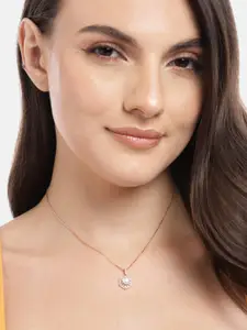 Zavya Women Rose Gold-Plated Pearl Studded 925 Pure Sterling Silver Pendant