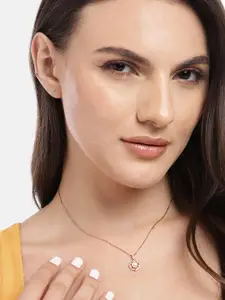 Zavya Women Rose Gold-Plated Pearl Studded 925 Pure Sterling Silver Pendant