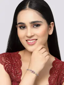 ZENEME Rhodium-Plated American Diamond Bangle-Style Bracelet