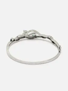 ZENEME Brass American Diamond Rhodium-Plated Bangle-Style Bracelet