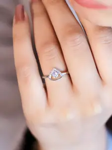 Zarkan Rhodium-Plated AD Studded First Love Silver Solitaire Ring