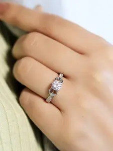 Zarkan 925 Sterling Silver Rhodium Plated AD Studded Finger Ring