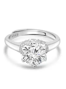 Zarkan Rhodium-Plated Sterling Silver AD Studded Finger Ring