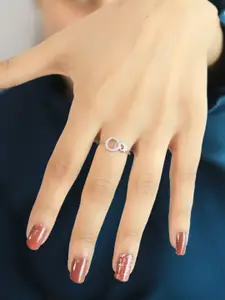 Zarkan Rhodium-Plated American Diamond Studded Finger Ring