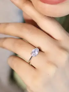 Zarkan Rhodium-Plated AD Studded Finger Ring