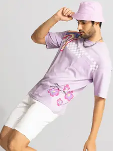 Snitch Purple Typography Printed Oversized T-shirt