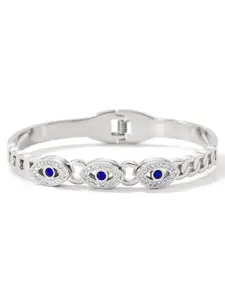 MYKI Cubic Zirconia Stainless Steel Silver-Plated Cubic Zirconia Studded Kada Bracelet