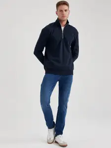 DeFacto Mock Collar Cotton Front-Open Ribbed Sweater