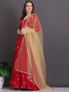 Ethnovog Embroidered Thread Work Ready to Wear Lehenga & Blouse With Dupatta